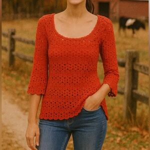 Red Crochet Top by Forever 21 3/4 Sleeve